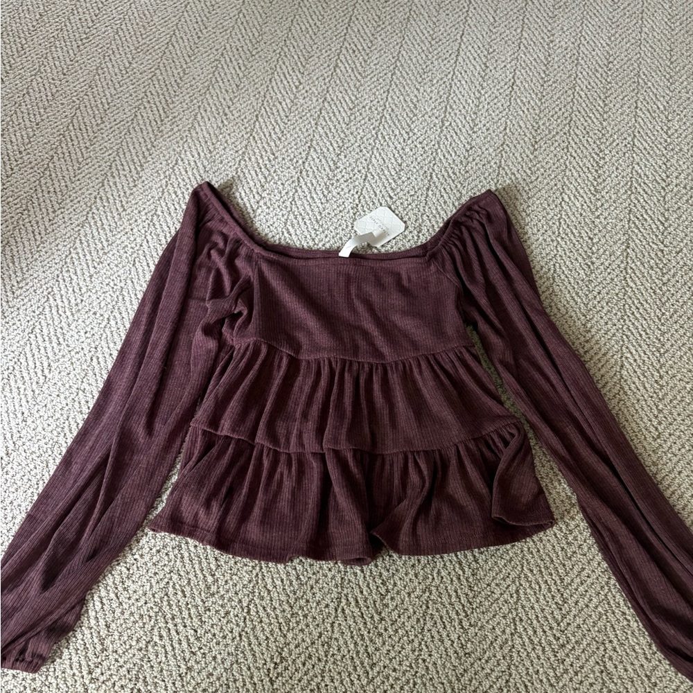 Altar'd State Plum Off-Shoulder Ruffle Blouse